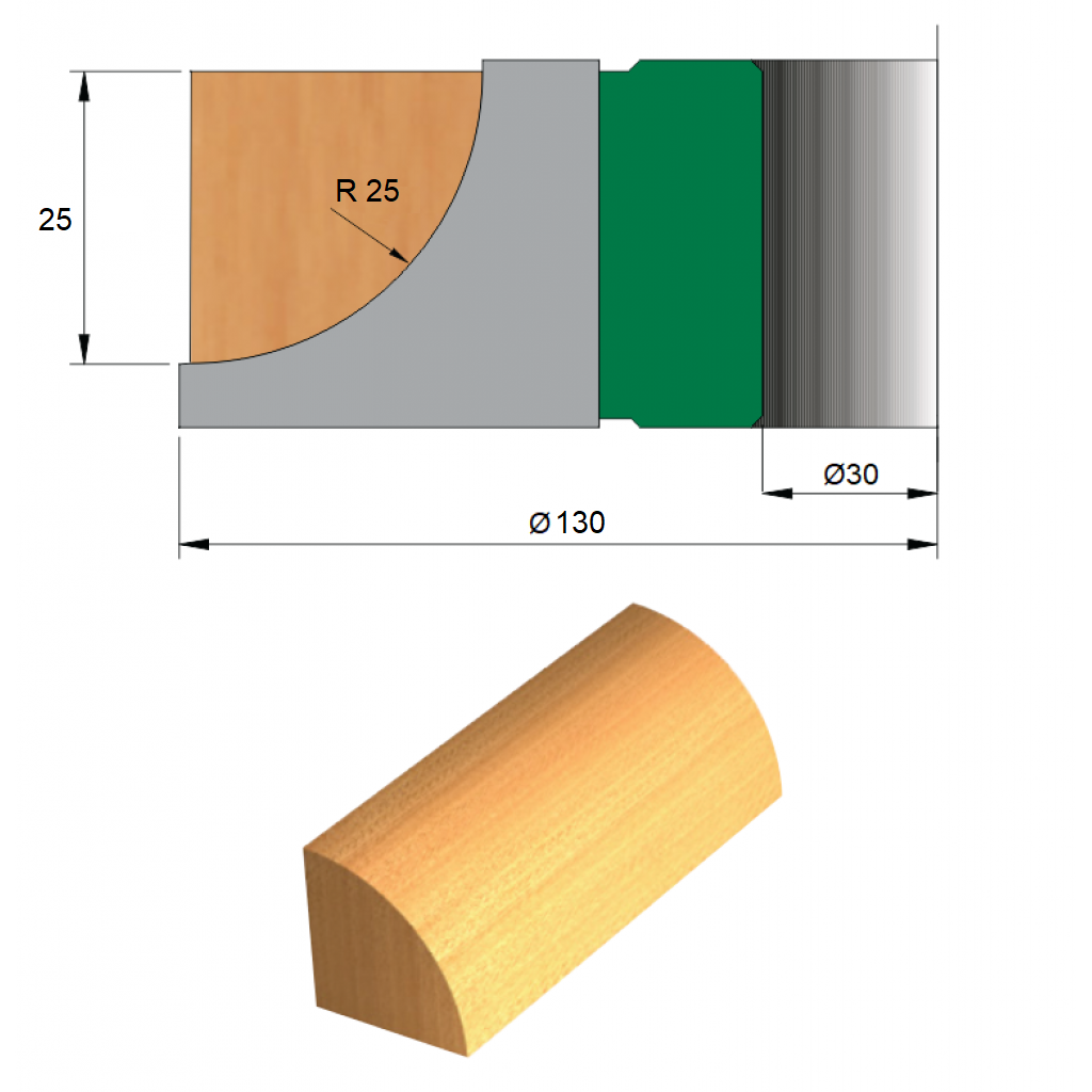 Fresa para Cordão de Janela Ø130 x 25 x 30 (Direita) - 4 Dentes - Cod. 1290.39